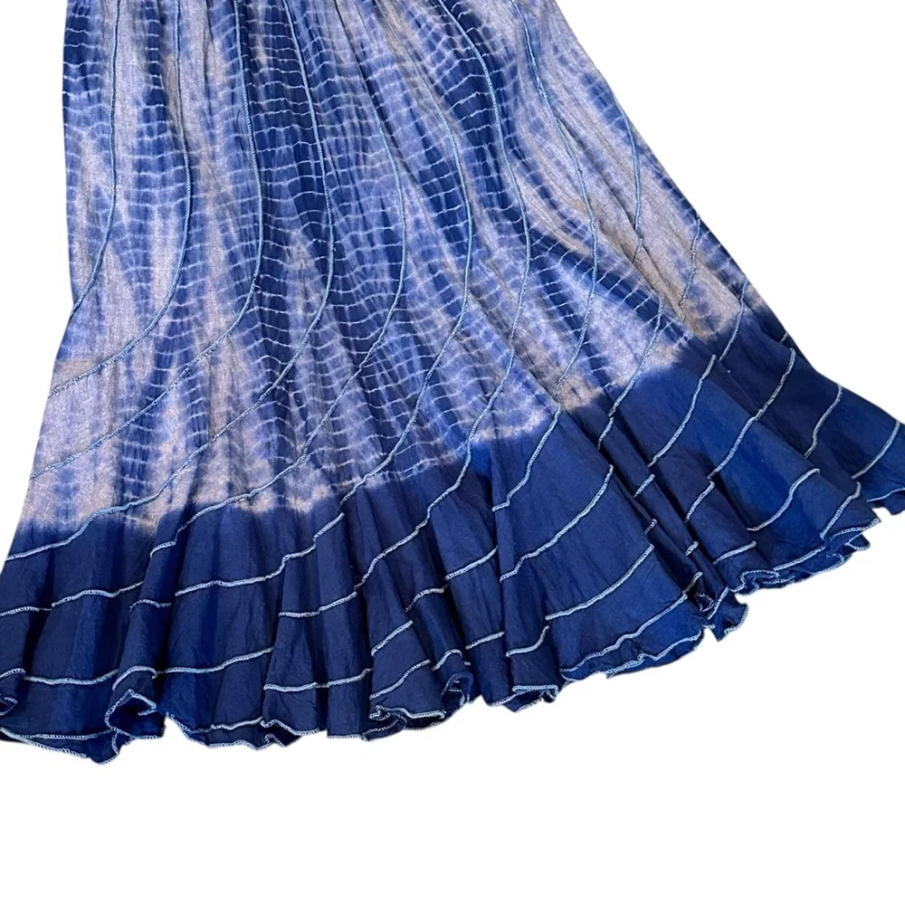 Tie dye Boho Blue Ruffle festival cotton skirt - Picture 3 of 5